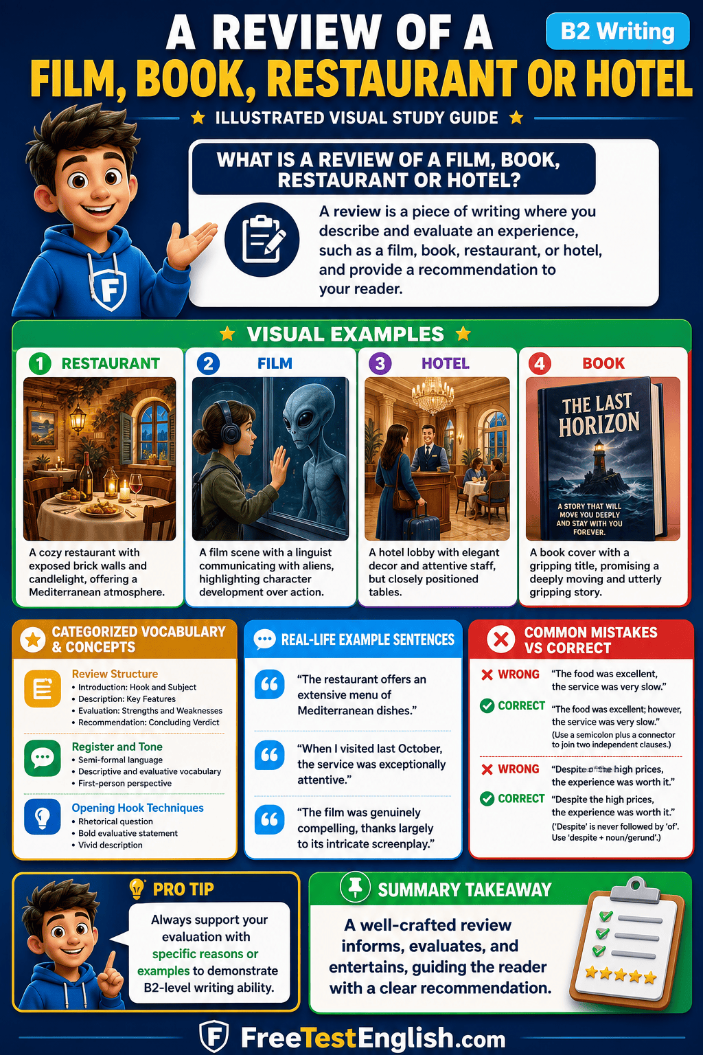 A Review of a Film, Book, Restaurant or Hotel B2 Infographic