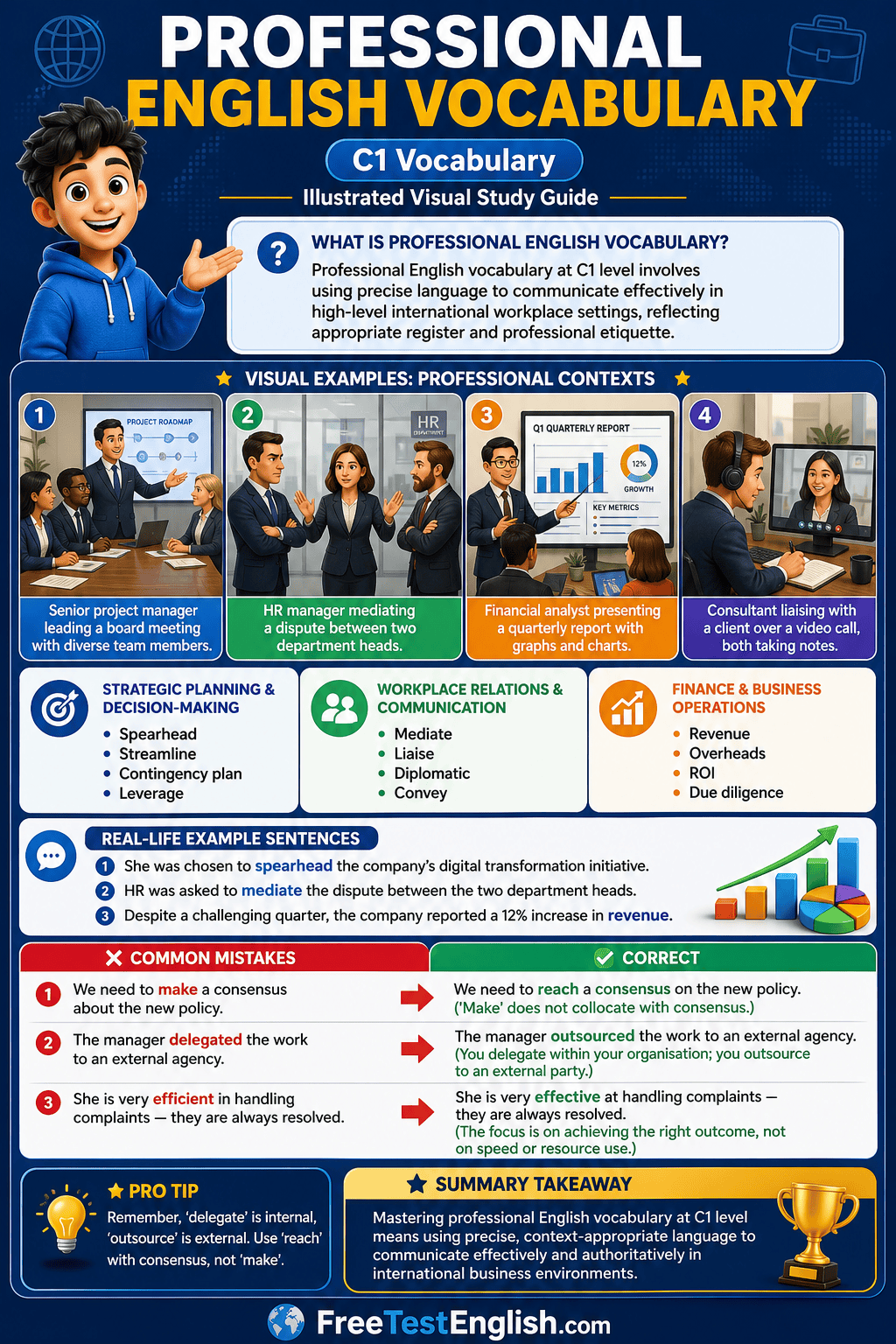 Professional English Vocabulary C1 Infographic